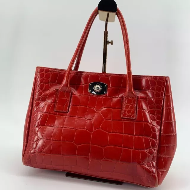 FURLA Leather Croco Embossed Tote Bag Red Made in Italy