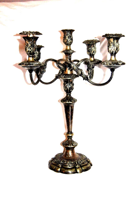 RARE  Antique Gorham Victorian Baroque Repousse Plated Candelabra 5 Arms c1890