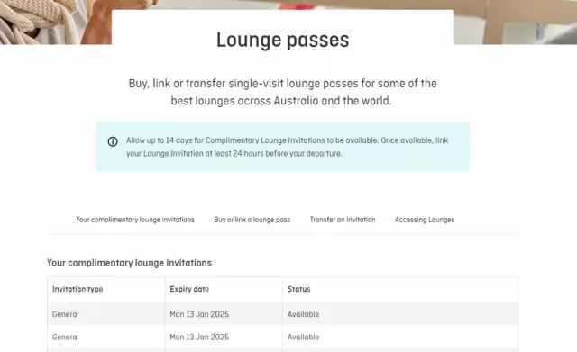 Qantas Lounge Pass LONG EXPIRE JAN 2025 - Electronic Transfer- price for each