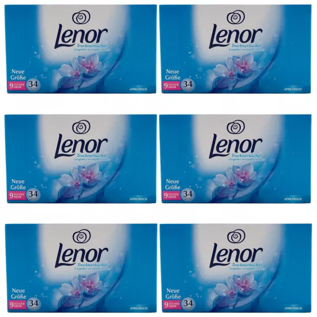 Lenor Trocknertücher APRILFRISCH 6 x 34 Stück - verringert Faltenbildung -