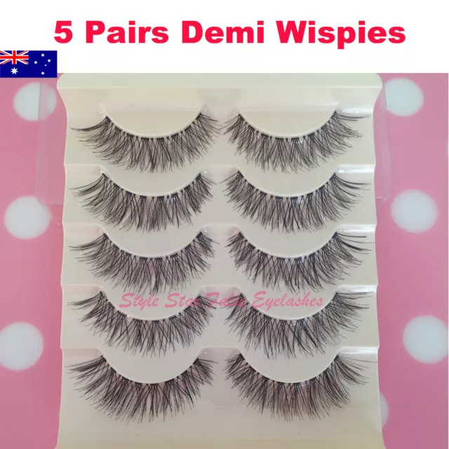 5 Pair Demi Wispies Natural Long Thick Soft Fake False Eyelashes Handmade Makeup