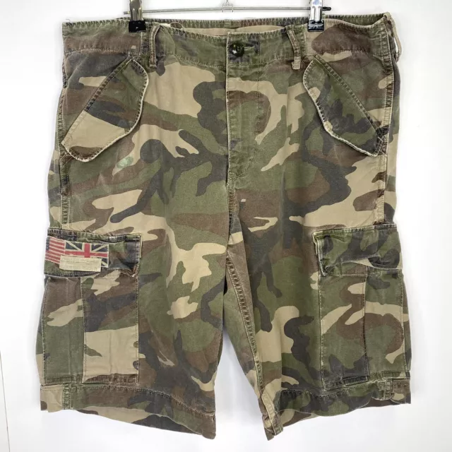 Denim & Supply Ralph Lauren Shorts Mens 36 Green Camo Cargo Military Flag