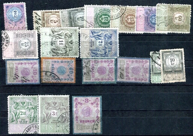 ÖSTERREICH STEMPELMARKEN 1893-1898 2KREUZER-3 GULDEN zusammen 19 WERTE (C6578b