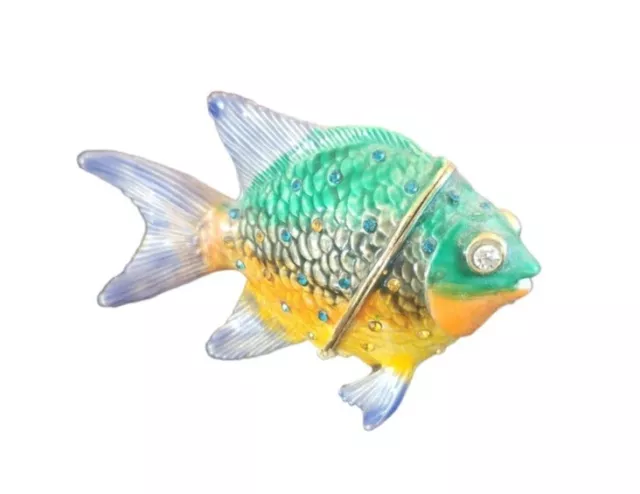 Rhinestone Enameled Jeweled Hinged  Tropical Fish Trinket Box