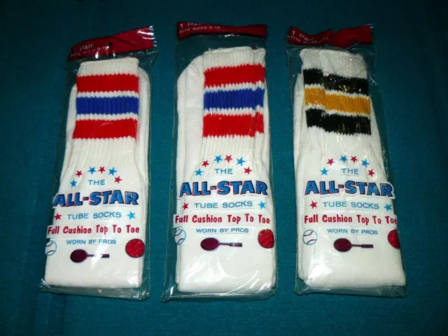 1960s-70s Vintage/New : TUBE & CREW SOCKS stripes @ Lot of 13 Pair : ADULT SIZES 2