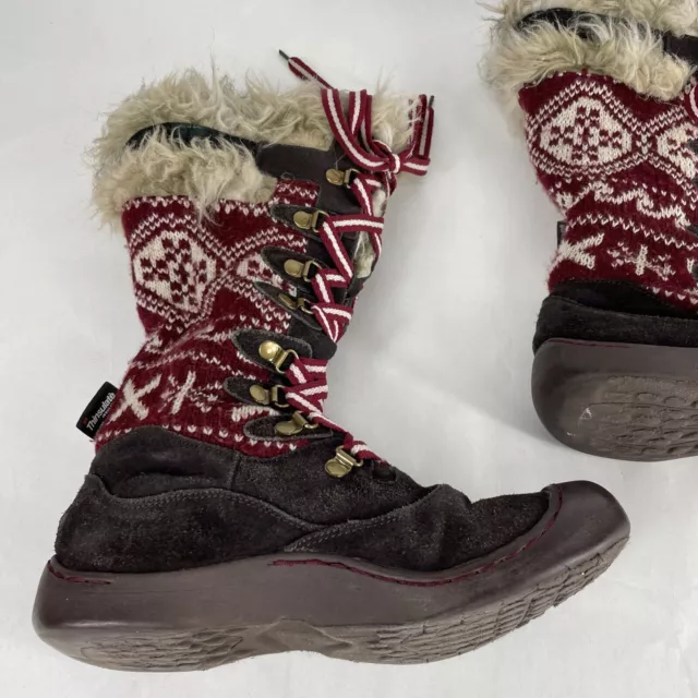 Muk Luks Boots Womens 9 Red & Brown Cow Suede Lace Up Fur Knit Winter #4464 2