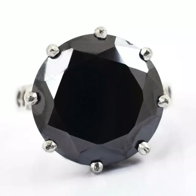 15 Ct Certified Black Diamond Ring in Sterling Silver AAA Great shine & Luster