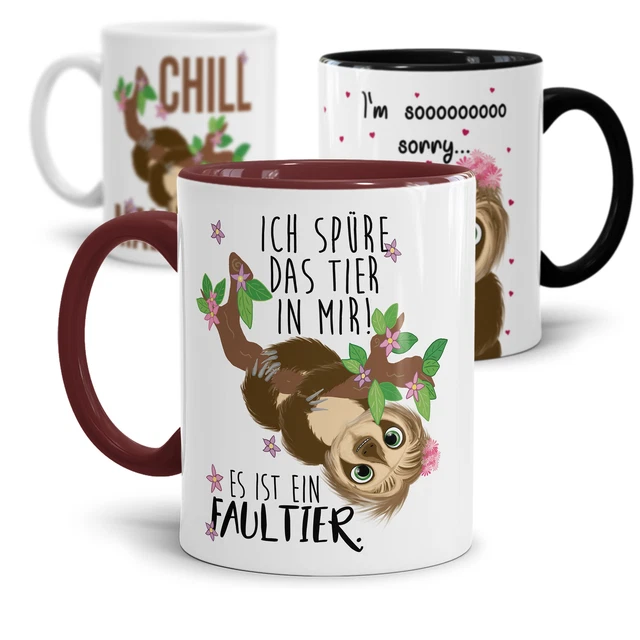 Faultier-Tasse mit Spruch - Geschenk-Idee / Lustig / Ruhig / Relax / Witzig