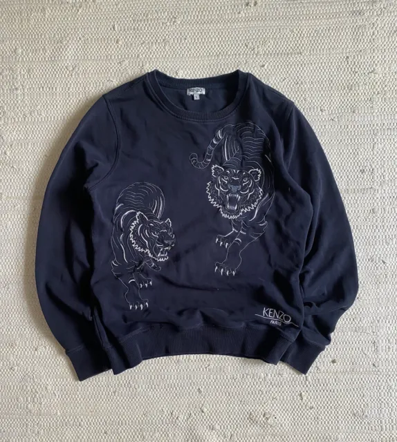 Kenzo Double Tiger Navy Blue Sweatshirt Size Large