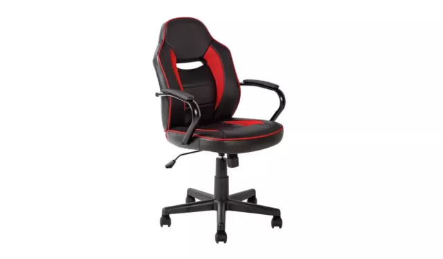 Argos Home Faux Leather Adjustable Mid Back Gaming Chair - Red & Black 7248353 N