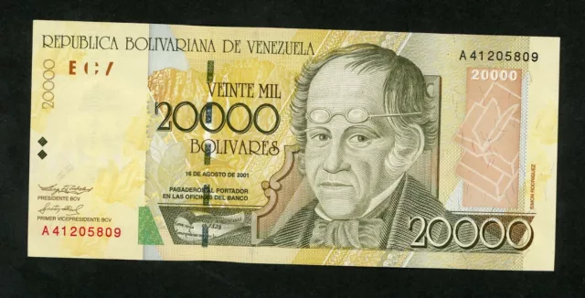 VENEZUELA 20000 BOLIVARES  2001 A  PICK # 86a AU.