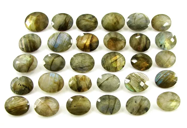 86.75 Ct Natural Labradorite Gemstone Oval Checker Cut 30 Pcs Stone Lot - 1673