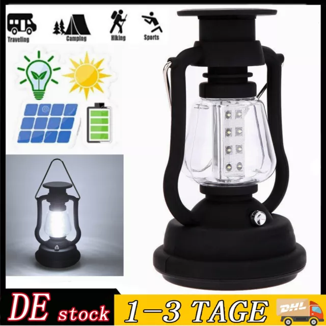 LED Camping Lampe Solarleuchte Handkurbel Notfall Laterne Aufladbar Zeltlampe DE