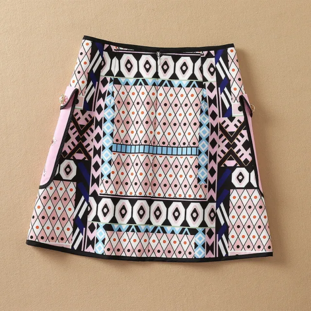 Summer Occident Christmas runway Panelled Zipper Print Floral Womens Short Skirt