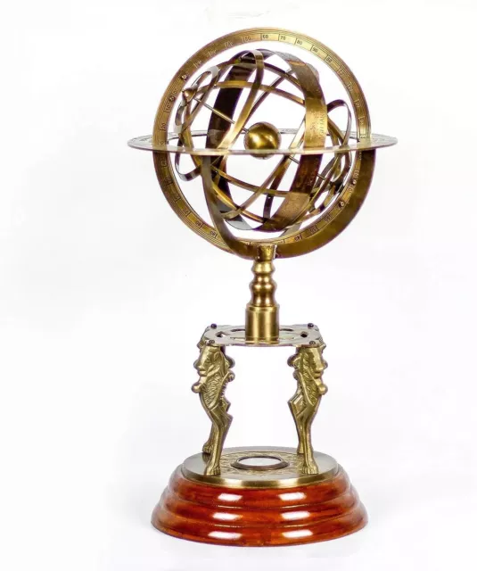 Latón Armillary Sphere Globe Astrolabio Zodíaco Grabado 45.7cm Celestial Globe