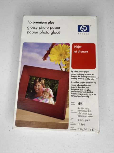 HP Premium Plus 4x6 Inkjet Glossy Photo Paper 45 Sheets / NEW