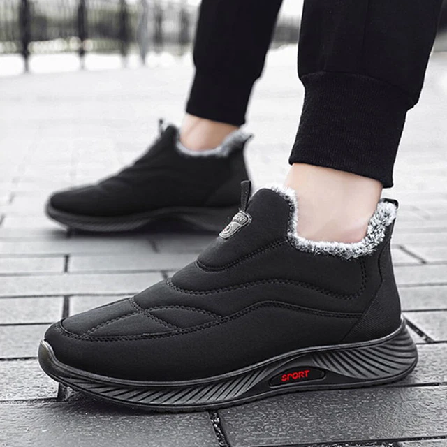Fur Lined Snow Boots Fashion Winter Boots Men Casual Sports Shoes (Black 42)