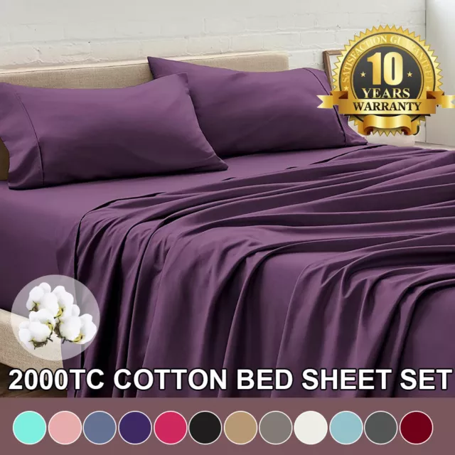 2000TC Egyptian Cotton Bed Flat Fitted Sheet Set Single/Double/Queen/King Size