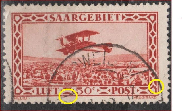 Saar 1928 Flugpost, Mi. 126 I PF V gestempelt, Mi 150, kostenloser Versand