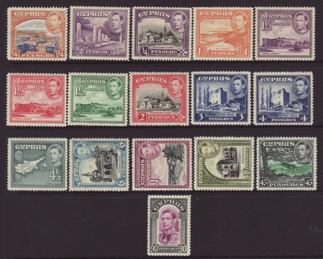 1938 Cyprus 16 Values to 90pi Mounted Mint Between SG151&162