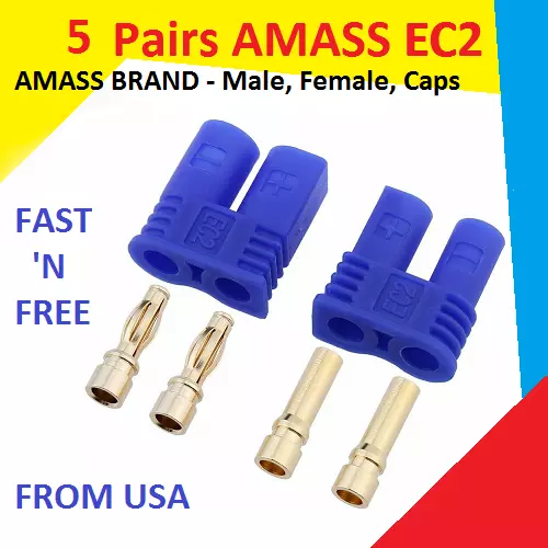 5 Pairs Amass EC2 Connector Plug for RC Car Plane Helicopter Battery Lipo ESC