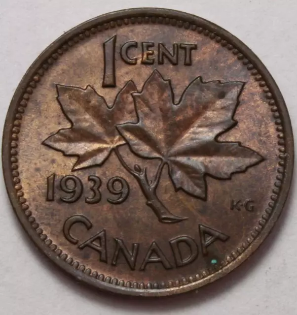 Canada 1939 Small Cent, Choice Uncirculated, Red/Brown (19a)