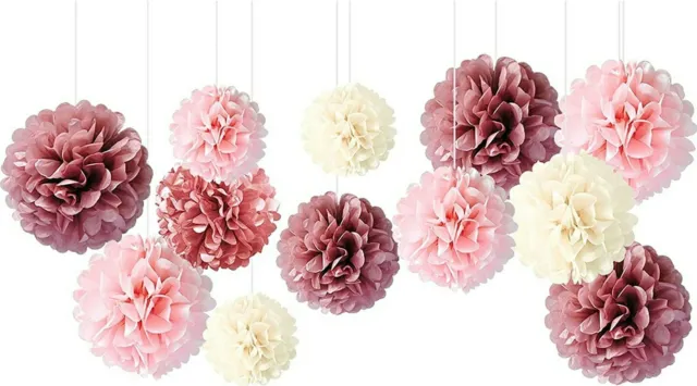 Tissue Paper Pom Poms Party Decoration Kit Hanging Wedding Occasions Decor 12 Pc