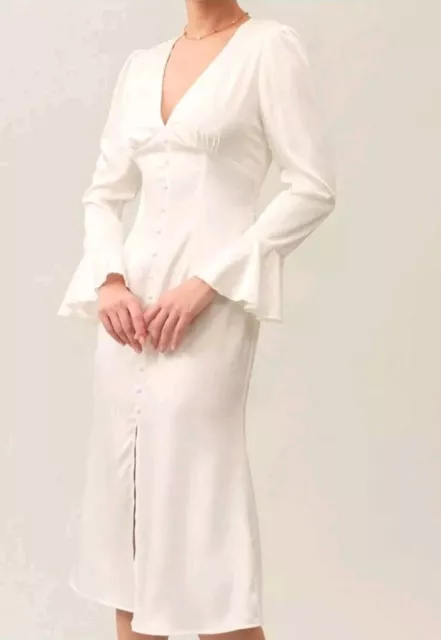 NWT Rihoas Solid V-Neck Satin Long Sleeves Bridal Women's Midi Dress Size L