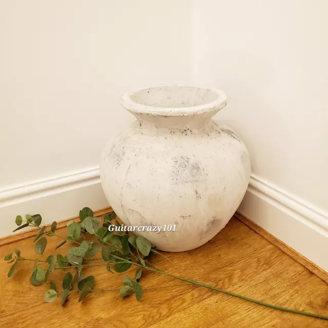 Large heavy AGED STONE VASE Distressed White 30 cm 2