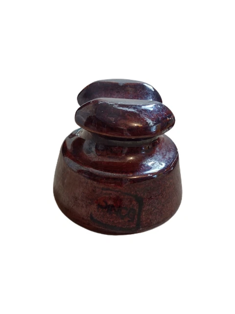 Vintage Pinco High Voltage Insulator Electric Brown Ceramic Porcelain