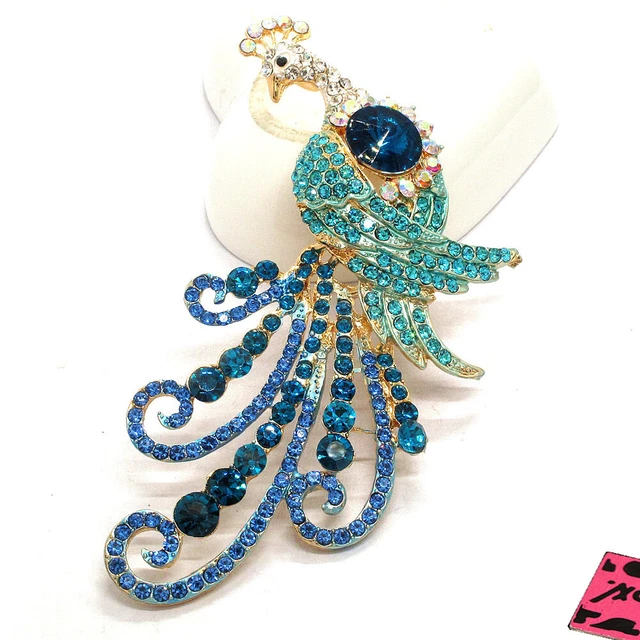 New Rhinestone Peacock Blue Crystal Animal Betsey Johnson Charm Brooch Pin