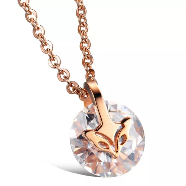 Floray Halskette Rose Gold Edelstahl Kette Zirkonia Anhänger Fuchs Collier Edel