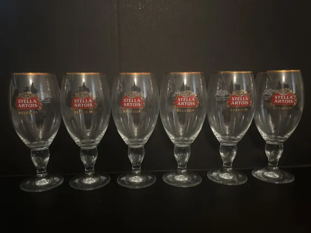 STELLA ARTOIS BELGIUM Beer 50cl ICON Gold Rim Glasses 6 Pack. BEST ...