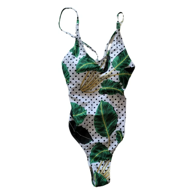 Lemon Fish Swimsuit Womens M Medium One Piece Tropical Polka Dot