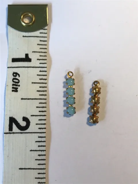 2 Vintage Brass Banana Bob Finding/Charm/Connector w / Turquoise Stones