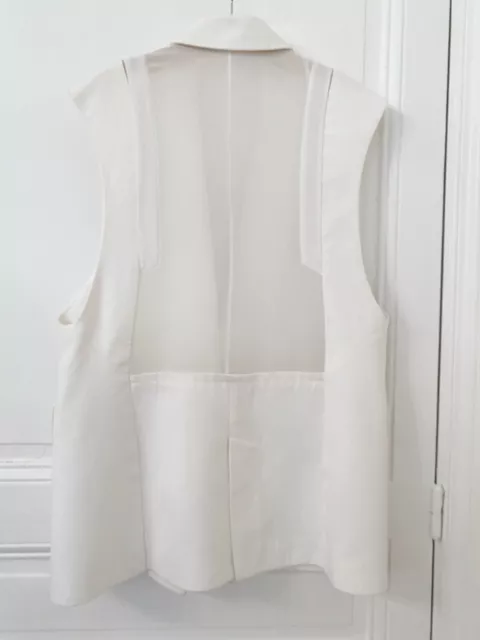 Zara Femme Gilet Blazer d'été sans Manches Blanc encolure en V Revers Taille M 2