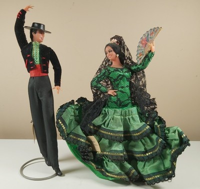 Vintage Spanish Flamenco Dolls x 2 Marin Chiclana Kitsch 1950s 1960s with Tags
