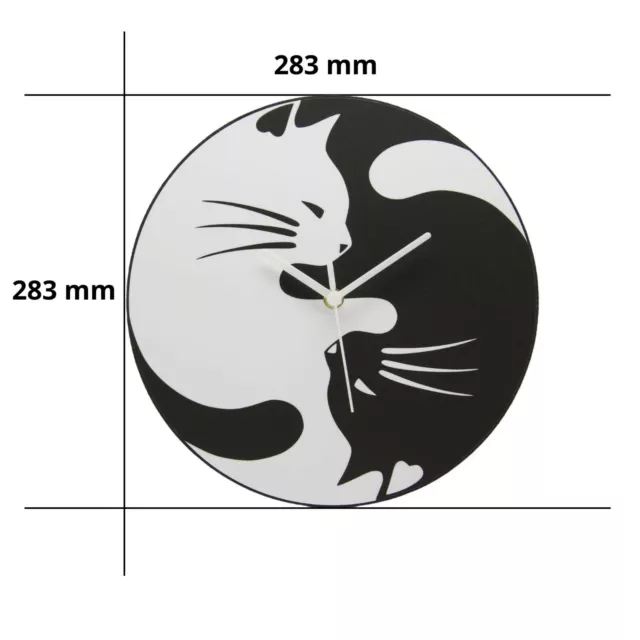 Yin-Yang Black & White Cat Wall Clock Kitchen UK 283mm Diameter Gift Boxed Cats 3