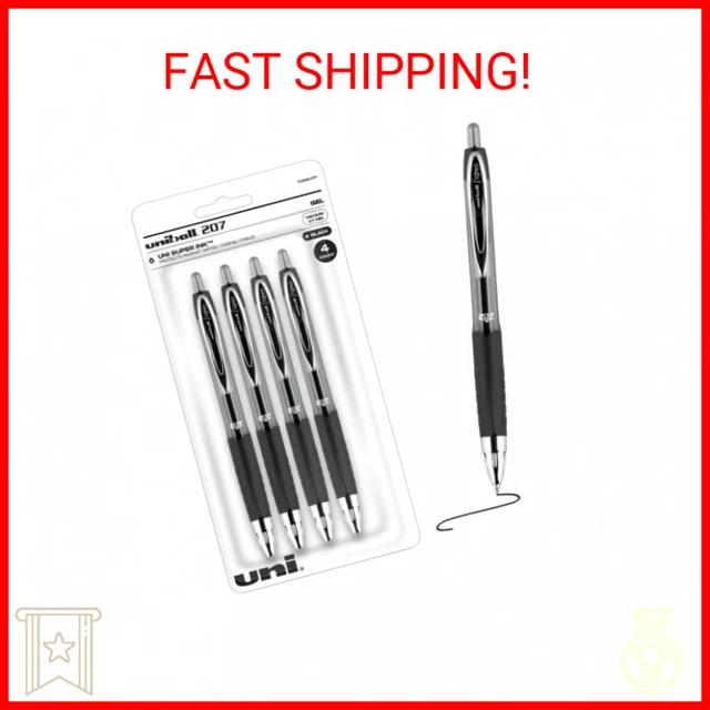 Uniball 207 Signo Gel Pen, 4 Black Medium 0.7mm Retractable Pens, Gel Pens, Fine