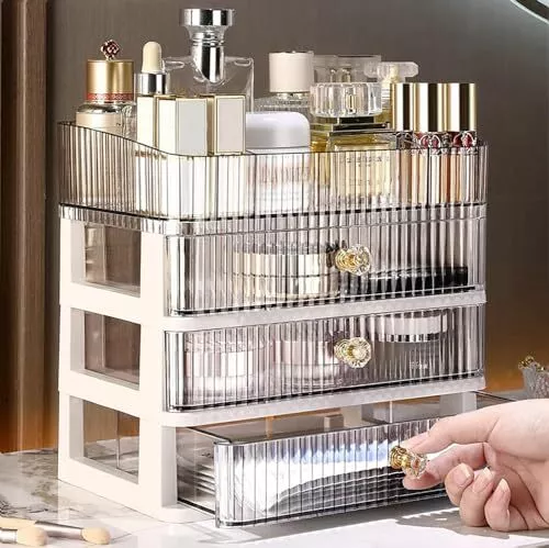 Acrylic Makeup Organizer For Vanitycosmetic Display Cases With 3 Drawers And 1 T