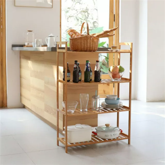 4 Tier Ladder Bookshelf Shelf Unit Bamboo Bookcase/Bathroom Storage Display Rack 2