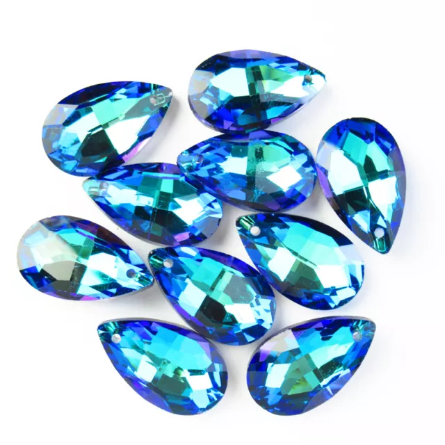 10pcs 40g Faceted Blue Titanium Crystal Teardrop Pendant Bead 28x16x8mm 1121SJ