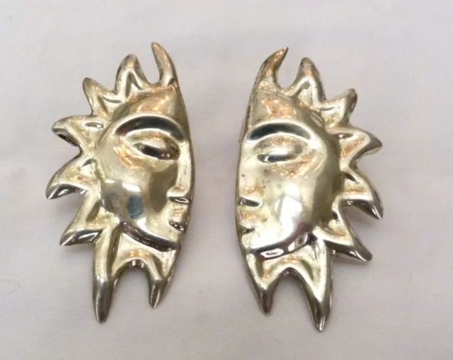 2 3/8" Large Vintage Taxco Tv-73 Mexico Sterling Silver Half Facing Sun Earrings