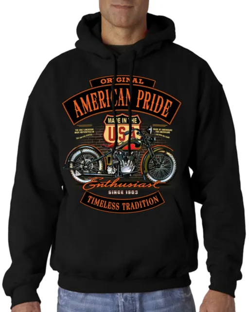 Velocitee Mens Hoodie American Pride Vintage Classic USA Motorcycle Biker A22813
