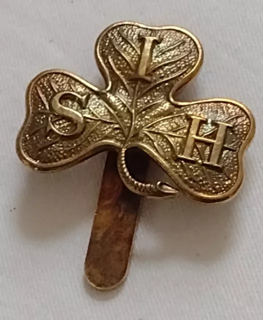 WW1 South Irish Horse Cap Badge SIH 1908-22 Era Gilding Metal Slider ANTIQUE Org