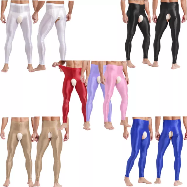 Pantalones para hombre pantalones huecos entrepierna abierta pantimedias color liso ropa de noche ajustada