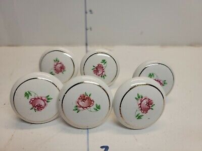 Amerock Allison Cabinet Pull Knob White Pink Rose With Gold Border 6 count