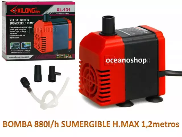 BOMBA AGUA SUMERGIBLE 880L/H 15W Para Acuario Fuente Estanque Hidroponia pecera