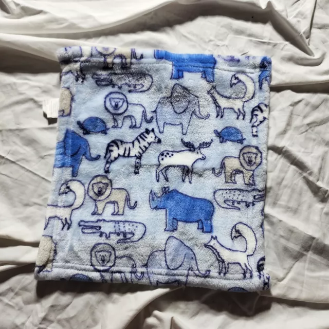 Little Beginnings Safari Animals Blue Fleece Baby Blanket Lovey 12"x12"