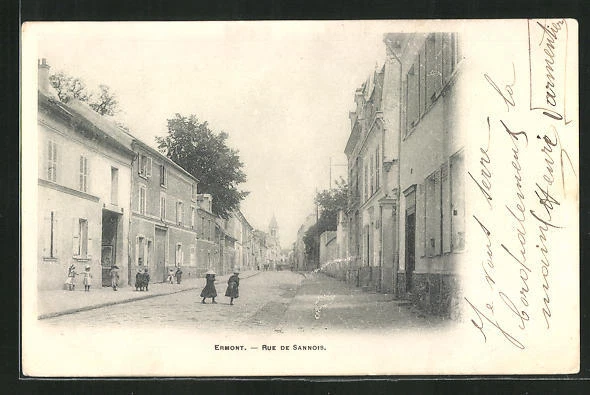 CPA Ermont, Rue de Sannois, vue de la rue avec des enfants 1904
